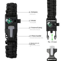 No Flint Survival Paracord Bracelet Tactical Whistle Emergency Rescue Wristband