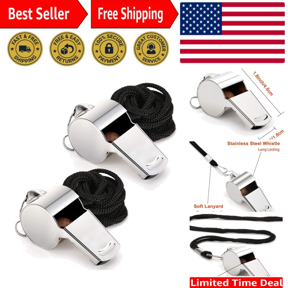 2-Pack Stainless Steel Whistles – Loud 120db Output for Sports & Emergencies