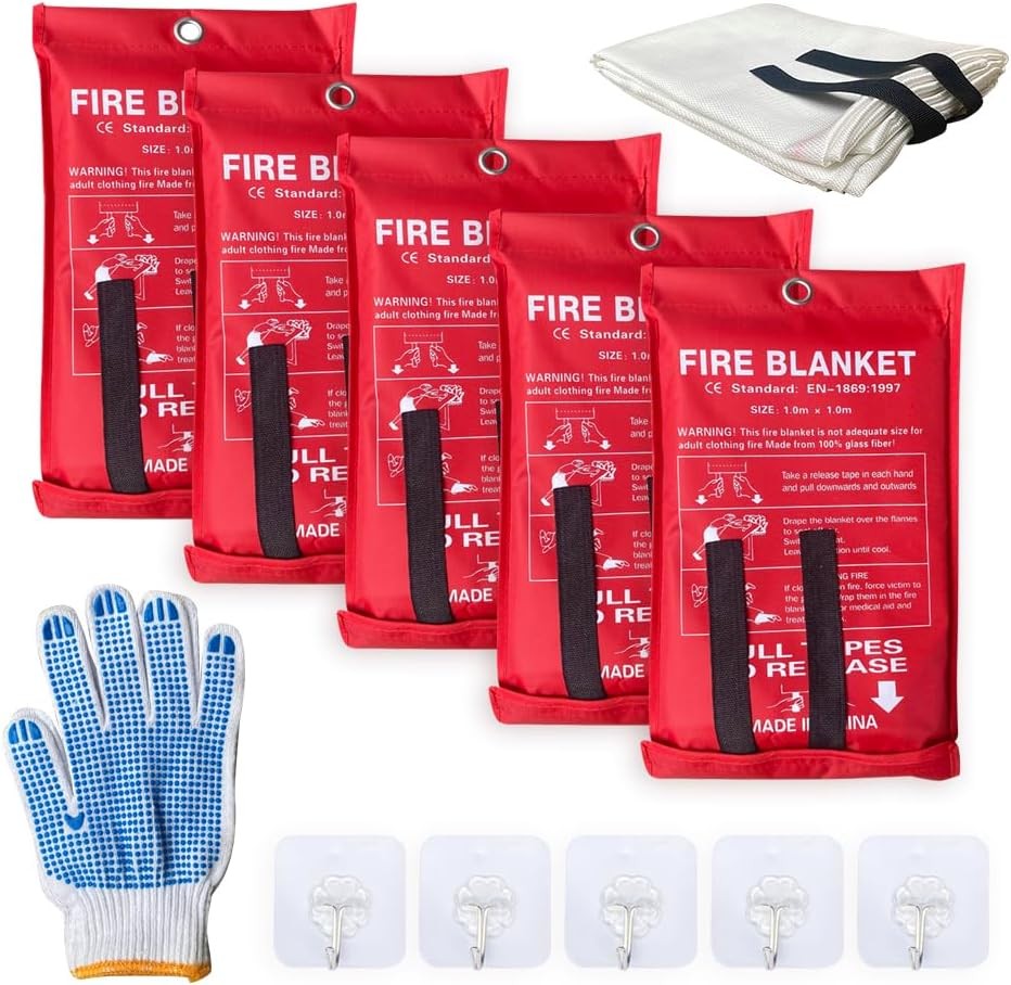 5 Pack 39.9×39.3 Fire Blanket Suppression 39.3 x inch, White