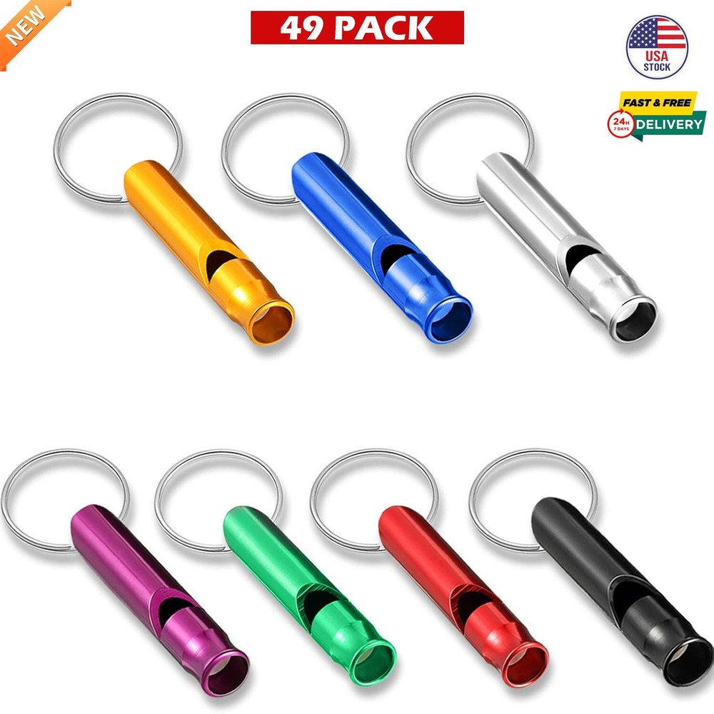 49PCS Emergency Whistle with Keychain Aluminum Outdoor Survival Tactical Whistle