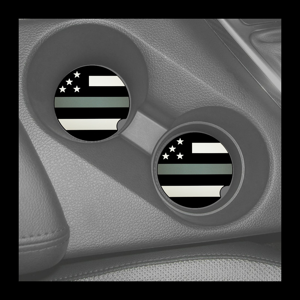 Set of 2 Thin Gray Line Correctional Officer American Flag Silicone Car Coaster