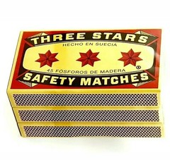 THREE STARS SWEDEN SAFETY MATCHES large 3.7 in/9.4cm
