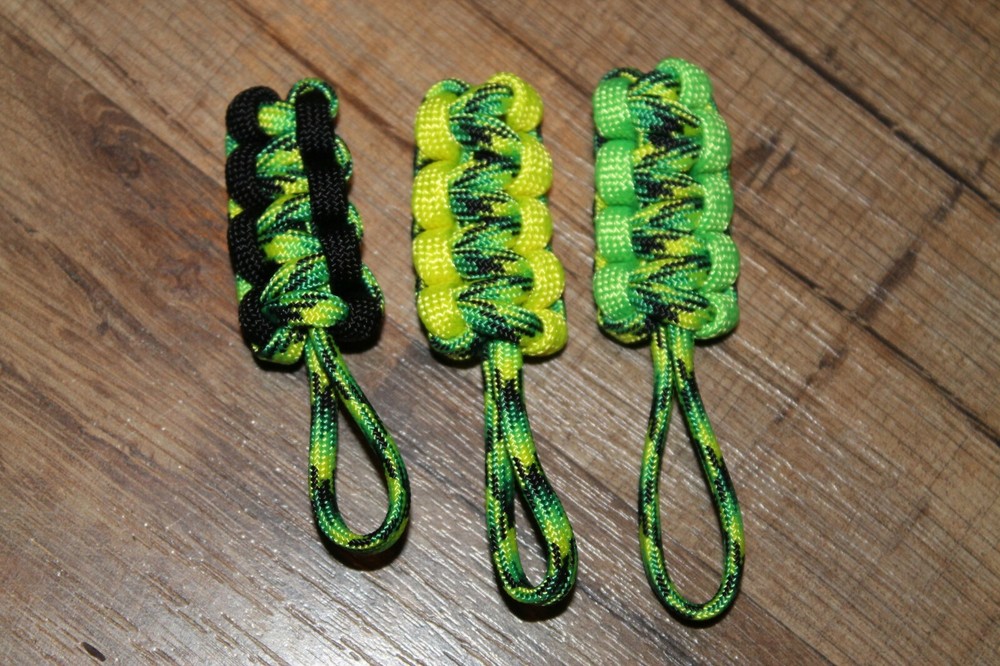 paracord zipper pull – dragonfly black neon green neon yellow