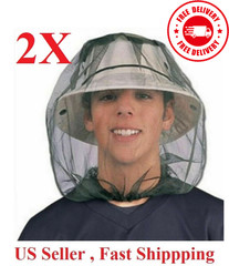 2x Anti-Mosquito Bug Bee Insect Head Net Hat Cap Sun Protection Fishing Hiking