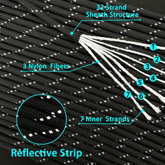 Reflective Paracord, 550 Parachute Cord, 4MM 7-Strand Nylon Rope | Utility Para