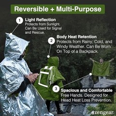 Rain Poncho aZengear, 4PK Mylar Survival