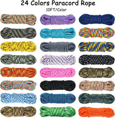 Paracord 550 Combo kit, 24 Colors 10ft Paracord Rope with Instruction, Multifunc