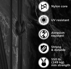 TECEUM Black Paracord 550 Lb Heavy Duty Tactical Rope Cord Camping Outdoor 100ft