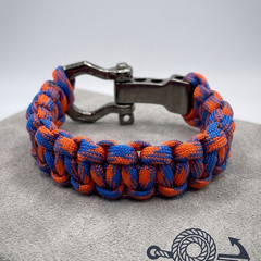 Blue/Orange Adjustable Paracord Bracelet w/ Metal Shackle Clasp 8in 550lb