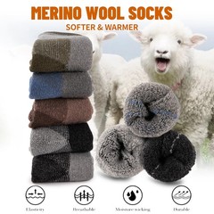 COOVAN Mens Merino Wool Crew Socks Thermal Warm Winter Medium-Large, 5-black