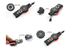 7 in 1 Military Survival Whistle Compass Magnifier Thermometer Keychain 3 Pack