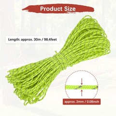 1PCS 2 mm 98FT Reflective Guyline Camping Paracord 3 Strands, Fluorescent Green