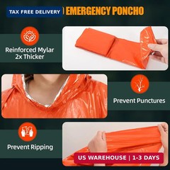 4 Pack Emergency Ponchos with Thickened Mylar Blanket Lining, Windproof, Waterpr
