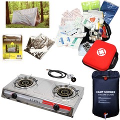 Emergency Survival Kit First Aid Bag Propane Stove Outdoor Solar Shower Bag Tent
