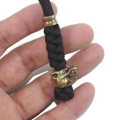 Paracord Knife Lanyard with Brass Wolf-Head Bead Paracord Lanyard for Knife EDC