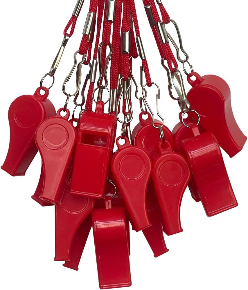 20 Pcs Plastic Loud Whistles with Lanyard for Referee Coaches Basketball Footbal