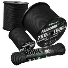 Paracord Rope 750 lb – 5/32″ Parachute Cord 4MM 12-Strand para Cord 200ft Black