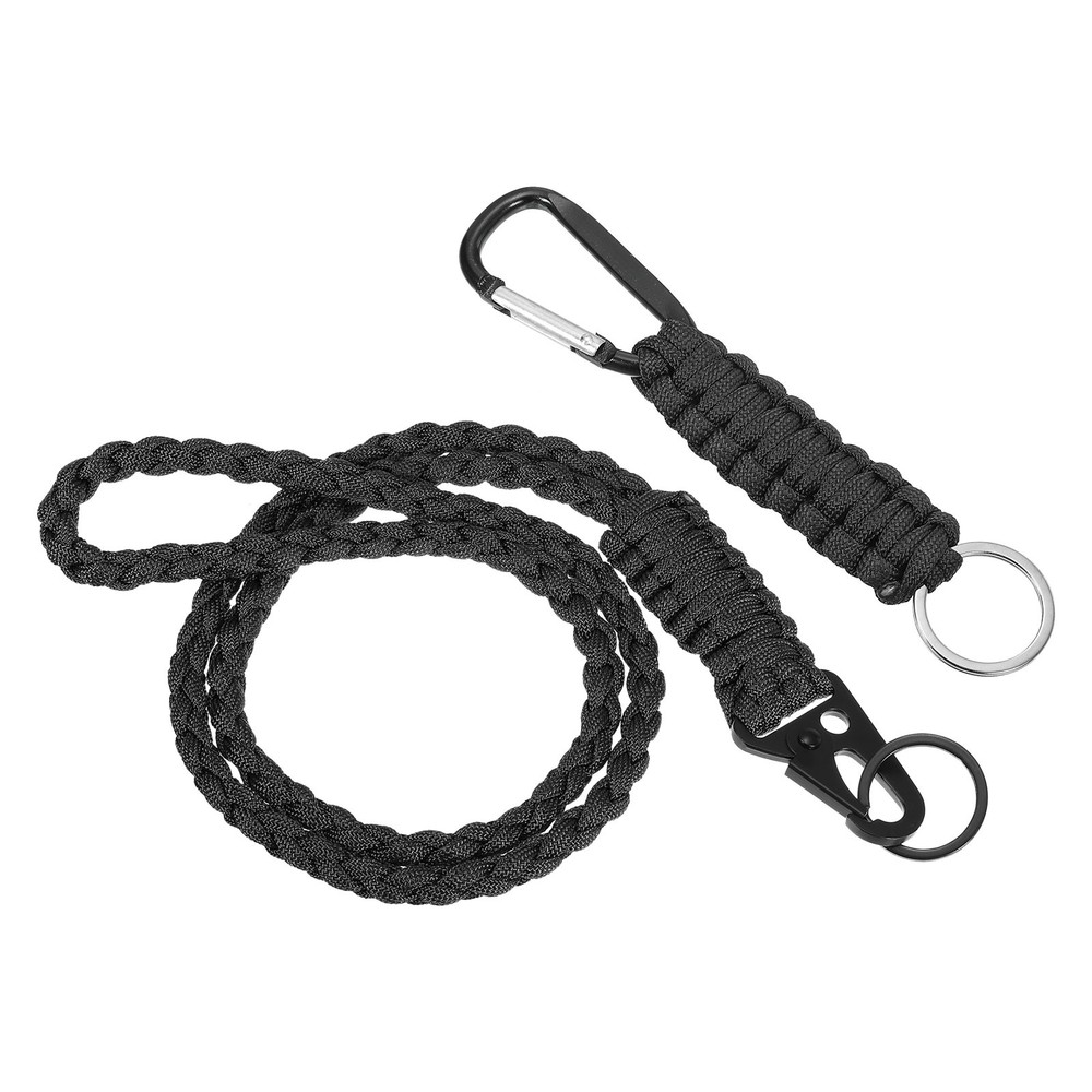 2Pcs Braided Paracord Lanyard Keychain, Paracord Neck Badge Lanyard Black