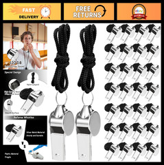 100 Pcs Loud Stainless Steel Whistles with Lanyards – Sports, Coaching, Referee