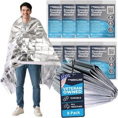 8 Pack Emergency Mylar Blankets Thermal Rescue Blanket Survival Gear XL 54 x 84
