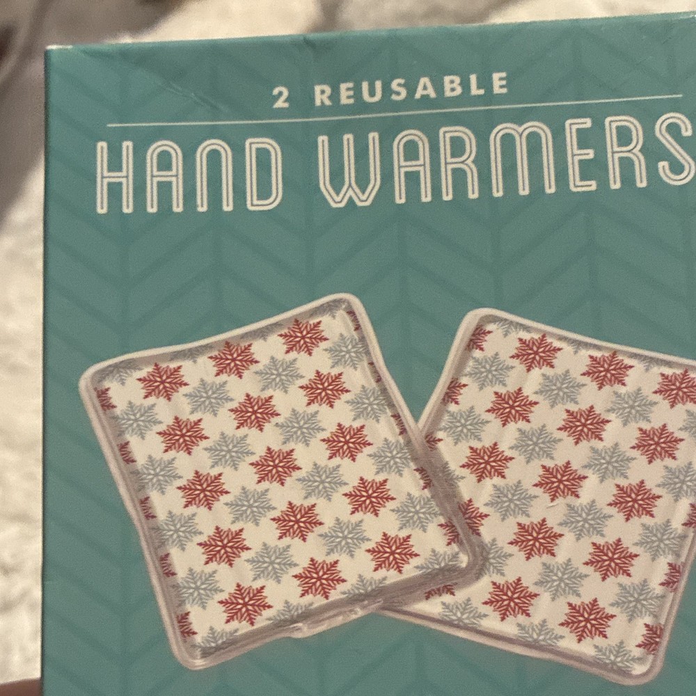 FUN Reusable Hand Warmers 2-Pack Snowflake Pattern White Red Blue