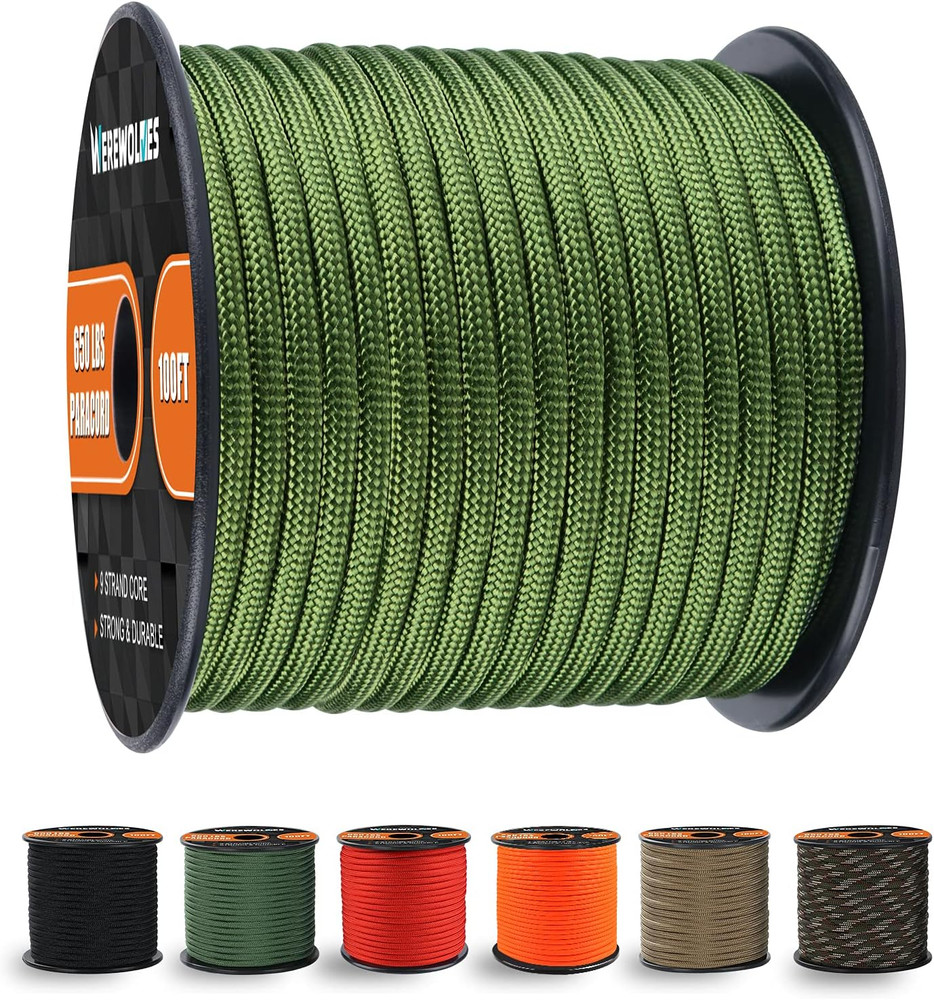 650Lb Paracord/Parachute Cord – 9 Strand Paracord Rope – 100′, 200′ Spools of Pa