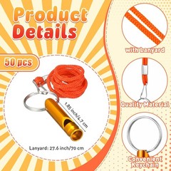 50Pcs Emergency Whistles W/ Lanyard Aluminum Extra Loud Survival Safety
