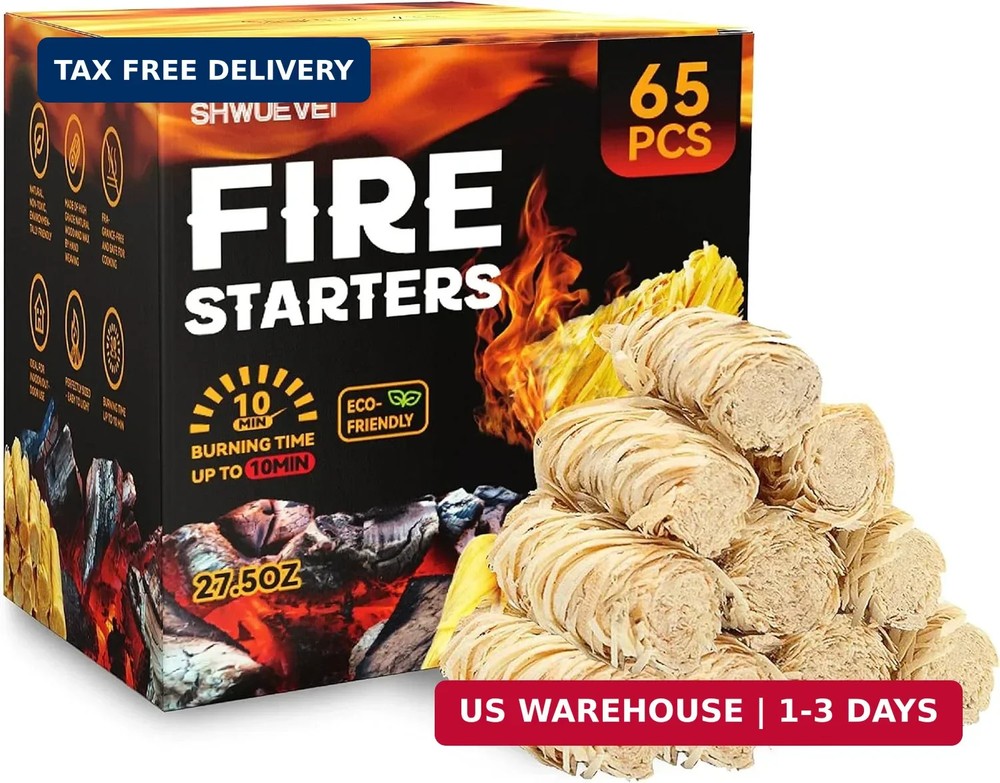 Shwuevei 65 pcs Fire Starter – Natural Fire Starters for Fireplace, Pellet Stove