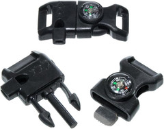 10 Piece Black 5/8 Inch Compass Flint Firestarter Scraper Whistle Utility Buckle