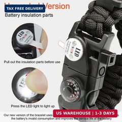 20 in 1 Survival Paracord Bracelet Adjustable Gear Kit with SOS LED Light, Fire