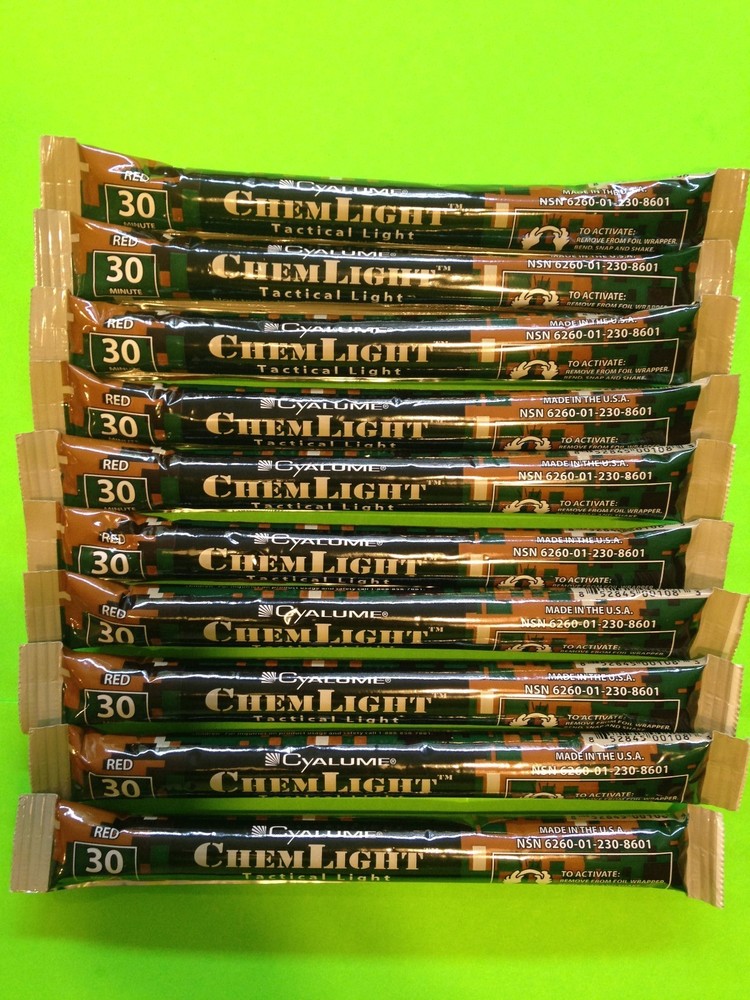 Lot of 10 Red Cyalume 6″ Military Tactical Lightstick Prepper Bug Out Bag 09/23