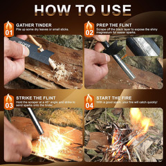 Ferro Rod Fire Starter, 6 Inch X 3/8 Inch Fire Starter Survival Tool, Flint and