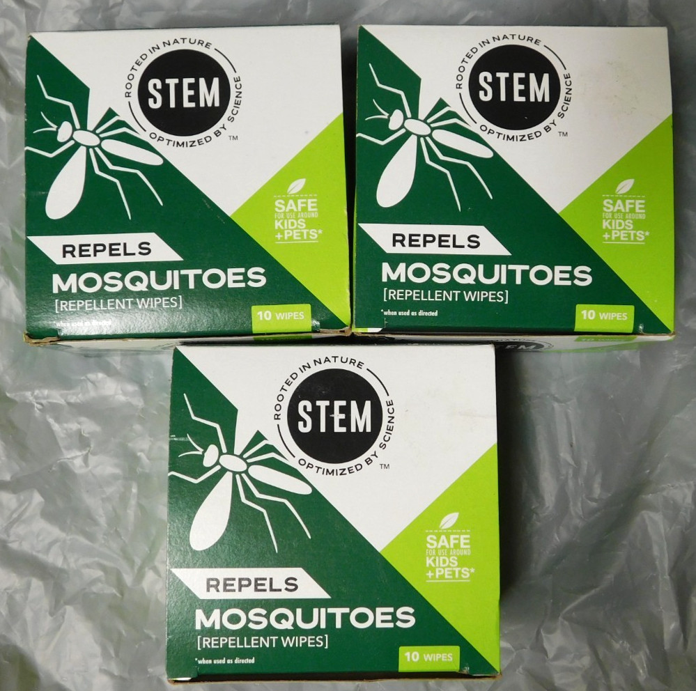 Lot of 3 Boxes STEM Mosquito Repellant Wipes, DEET Free, Essential Oil, 30 Total