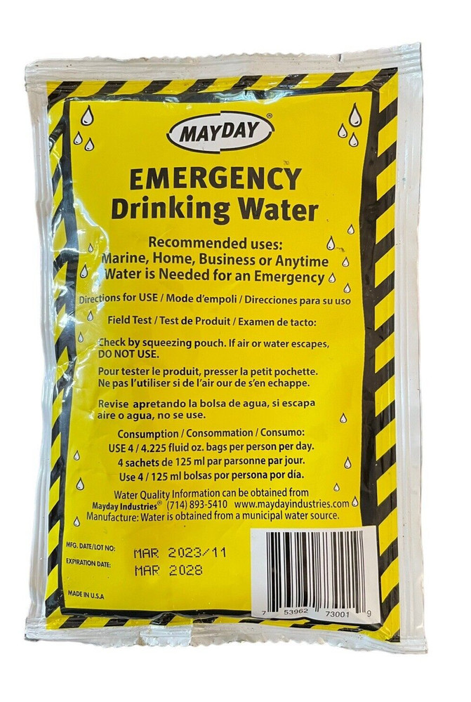 Mayday Pouch Emergency Drinking Water – 4.22 oz – Ex: 3/28