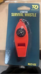 4-Function Safety Whistle Compass Thermometer Magnifier Camping Essential Red