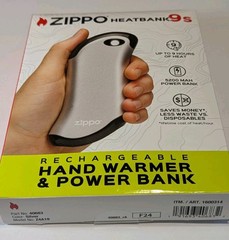 Zippo HeatBank 9s Rechargeable Hand Warmer & Power Bank, 5200 mAh, 9 hrs, SILVER
