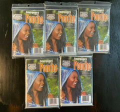** 5 PACK ** Pugs Emergency Rain Poncho, Full Length, One Size Fits All, Hooded