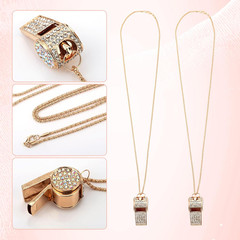 2Pcs Bling Whistle Necklace Crystal Rhinestone Loud Metal Whistle with Chain