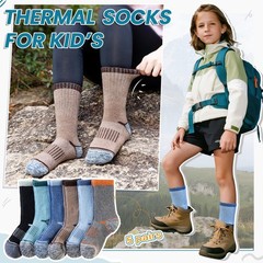 Eocom Kids Merino Wool Hiking Socks Toddlers 4-7 Years, Black/Grey/Blue/Brown