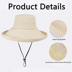 Summer Sun Bucket Hats for Women Wide Brim Packable Beach Hat Medium, Beige