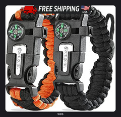 aZengear Survival Bracelet Black and Orange Stainless Steel Wristband