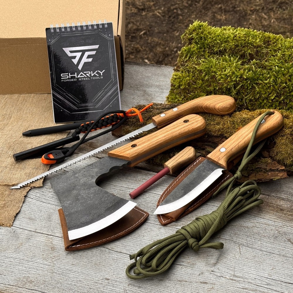 All in 1 Survival Bushcraft Camping Kit Axe Knife Saw Ferro Rod Sharpening Tool