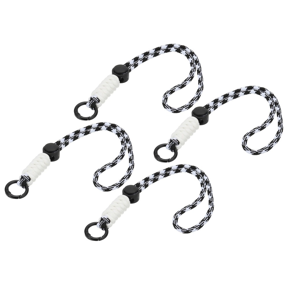 4Pcs Paracord Lanyard Keychain with Spring Ring, Wavy Design, Black, White