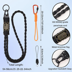 3 Pack Braided Paracord Lanyard with USA Flag, Carabiner Rope Keychain, Necklace