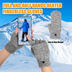 JaGely 2 Pairs USB Heated Gloves Fingerless Winter One Size, Gray and White