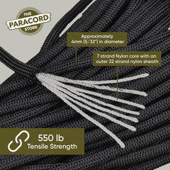 | Type III 550 Paracord – 1000 FT Spool, Black | Heavy Duty 7 Strand Tactical Pa