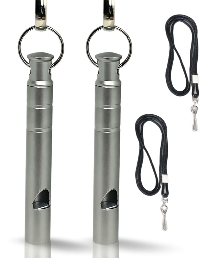 Whistle Titanium Gray Set of 2 125db Lanyard Emergency Safety Weather Resistant