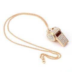 2Pcs Bling Whistle Necklace Crystal Rhinestone Loud Metal Whistle with Chain
