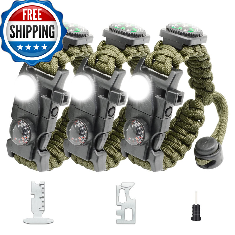Nvioasport 20 In 1 Paracord Bracelet Adjustable Gear Kit Sos Led Light Fire