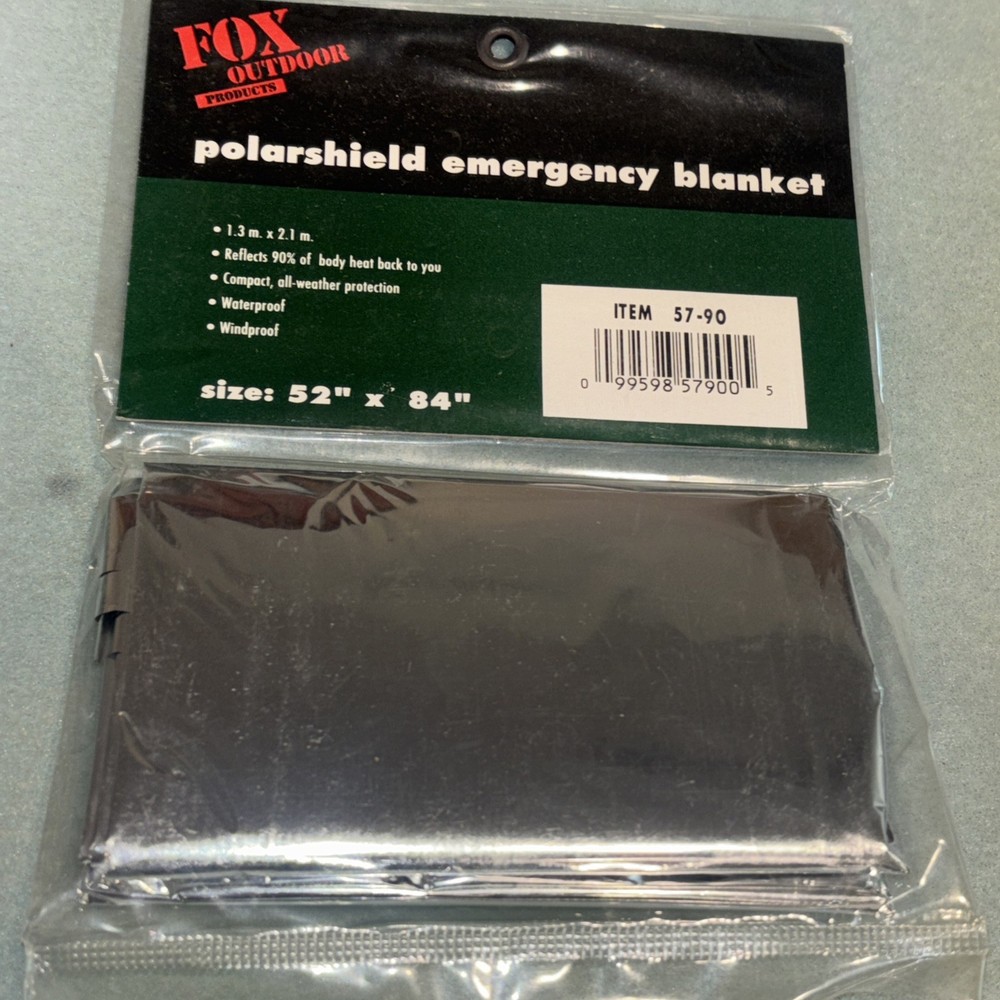 Polar shield emergency blanket. Metallic. 52” x 84”.